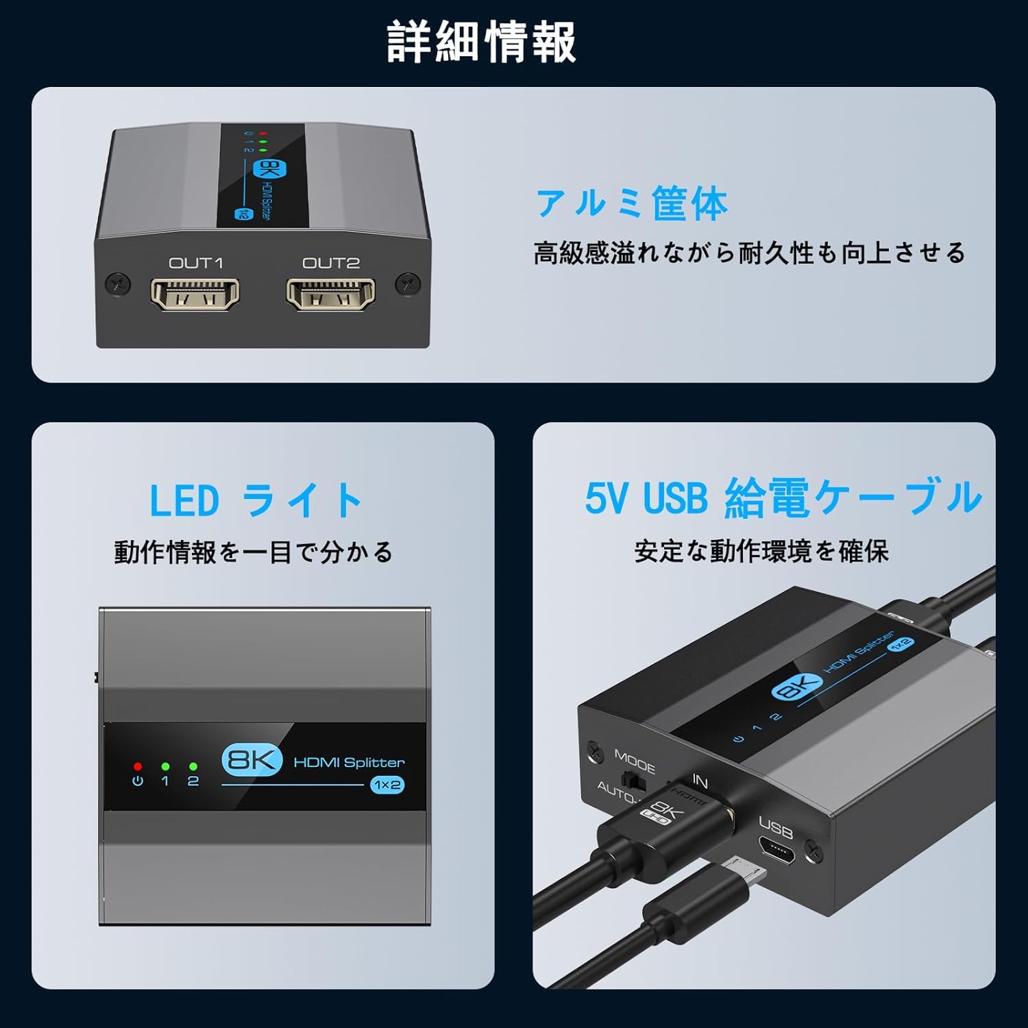 Amazon | 【8K 4K 144Hz】HDMI 分配器 1入力2出力 同時出力 SP907